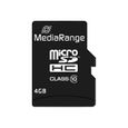 Carte mémoire flash - MEDIARANGE - 4GB MICROSDHC - Classe 10 - Vitesse de lecture jusqu'à 15 Mo/s-0