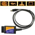 Câble d'interface USB ELM 327 pour diagnostic auto OBD2-0
