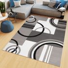 TAPISO Tapis Salon Poil Court Maya Blanc Jaune Gris Noir Cercles Polypropylène Intérieur 120x170 cm
