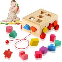 Boîte à Cube en Bois, Jeu Cubes en Bois, Jouets Éducatifs Formes Géométriques Cube Bois Coloré Puzzle Bloc de Construction Formes