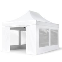 3x4,5 m Tonnelle Barnum Tente pliante Alu, PES 800, 4 côtés panoramiques, blanc