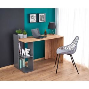 MEUBLE INFORMATIQUE FINO Bureau Meuble Table d'ordinateur avec étagère rangement chêne wotan-gris