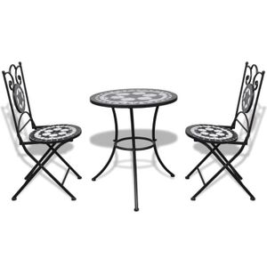 Ensemble table et chaise de jardin Mobilier de bistro 3 pcs Carreaux céramiques Noir et blanc DIOCHE7298381433491