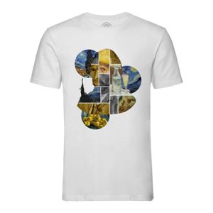 T-SHIRT T-shirt Homme Col Rond Blanc Van Gogh Collage Mode