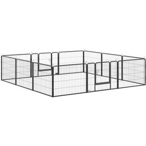 PARC PawHut Parc enclos modulable pour animaux avec 2 portes - 12 panneaux modulables - acier noir