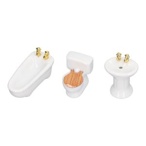 MAISON POUPÉE VGEBY Meubles de salle de bain miniatures 3 pièces maison de poupée Miniature ensemble de salle de bain en céramique Simulation