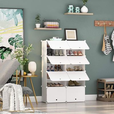 Étagère à Chaussures Verticale HMAKGG 9 Niveaux - Avec Roulettes, Blanc