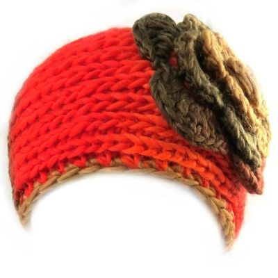 Bandeau tour de tête tricoté n°1 orange