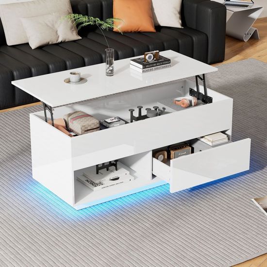 Table Basse Relevable Avec 1 Tiroir, Table De Salon Avec