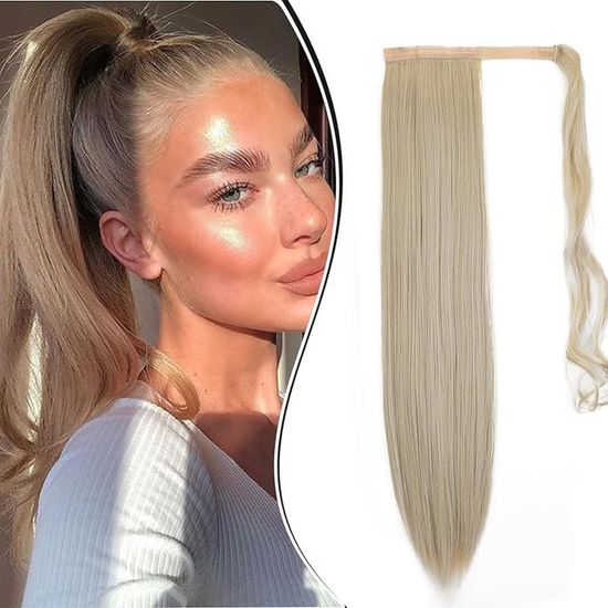Extension Cheveux Queue De Cheval 70 Cm - Gris Lisse, Synthétique, Avec Pince, Neuf Avec étiquettes