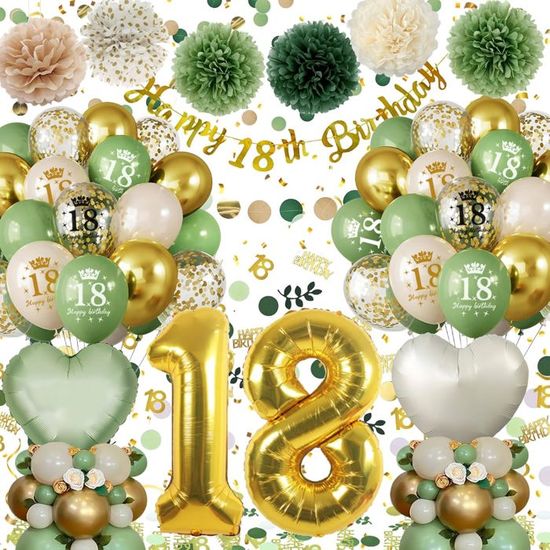 Decoration Anniversaire 18 Ans Fille, Ballon Anniversaire Vert avec