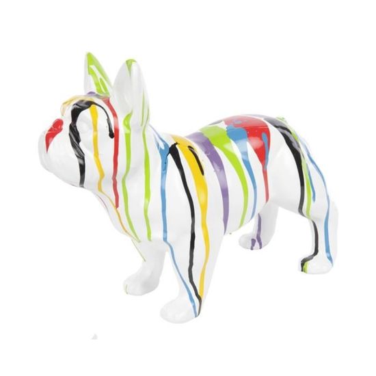 SHENGTIAN Statue Bouledogue Français – Sculpture Moderne en Résine avec Collier Argenté – Statuette de Chien pour Salon, Bureau, Couloir et Chambre (22cm, Argent
