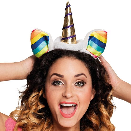 Serre-tête Licorne Or Avec Ceinture Satin Rose – Pour Fêtes D'anniversaire Fille – Déguisement, Jeu De Rôle, Photo