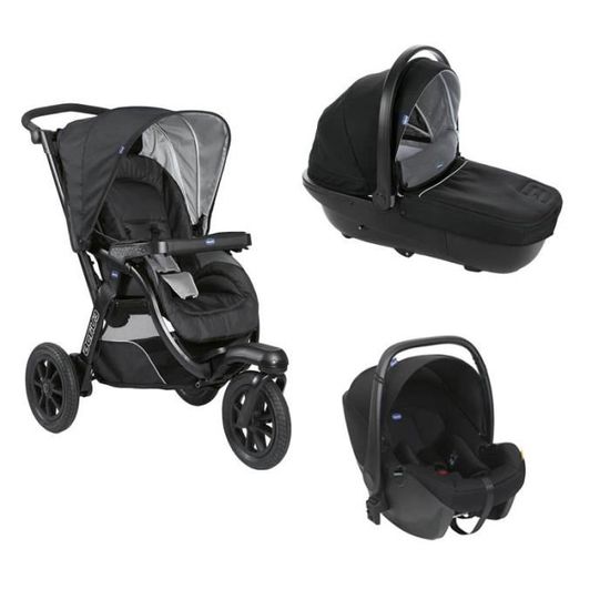 CHICCO - Poussette Trio Activ3 + Nacelle activ3 Jet Black + Siège-auto KORY I-size