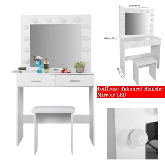 VASAGLE Coiffeuse, Table de Maquillage, avec 1 Miroir, 5 tiroirs et 1 Tabouret, Parois dans Le