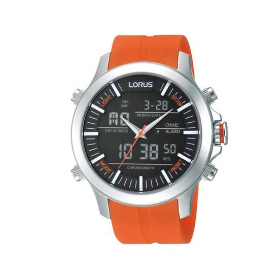 Lorus RW609AX9 Montre Homme Quartz Analogique Digital Alarme Chronometre Aiguilles Eclairage Bracelet Caoutchouc Orange Cdiscount Bijouterie