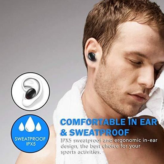 Mini Casque Bluetooth Interne de 15 Heures pour Android iOS #-033 2020 Casque Bluetooth sans Fil avec Suppression du Bruit