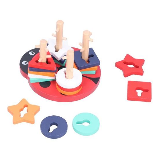 Jouet Montessori Bois Twist And Sort – Tri Formes Couleurs Anneaux, Éveil Sensoriel Bébé 3+ Ans, Coordination Œil-Main