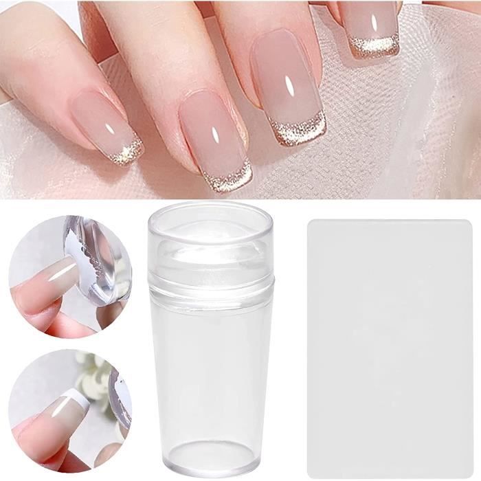 Estampage D'art D'ongle avec Grattoirs, Tampon Transparent Doux et Transparent pour Outils