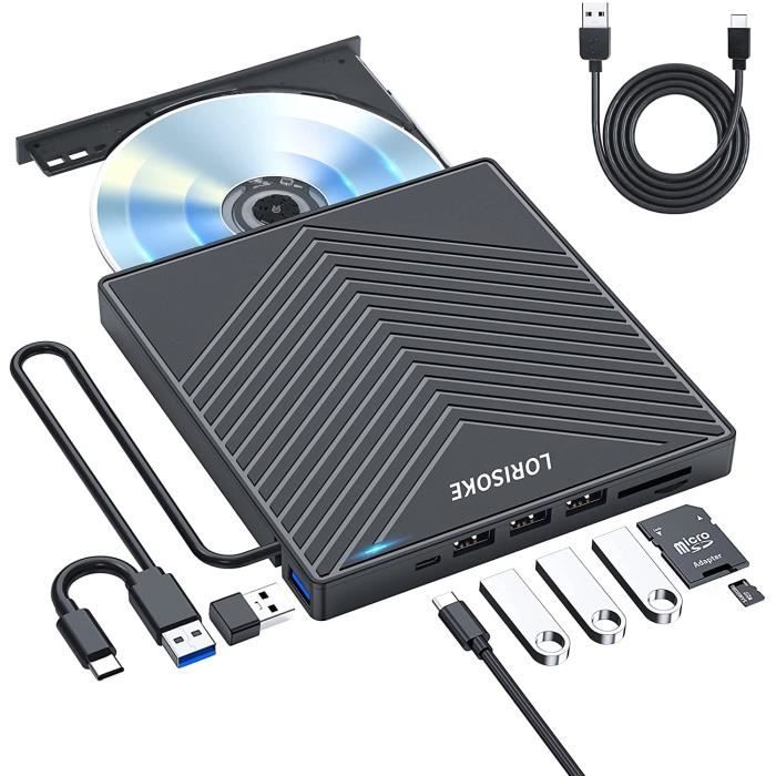 Lecteur de CD DVD externe, USB 3.0 de Type C, graveur de mémoire vive  combiné, réécriture à grande vitesse pour ordinateur portable, Notebook, PC  de bureau - AliExpress