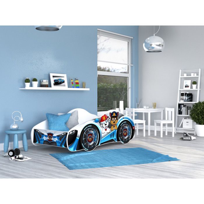 LIT ENFANT VOITURE 21 PAT PATROUILLE 70x140 livr&eacute; avec sommier et matelas de 7cm OFFERT.