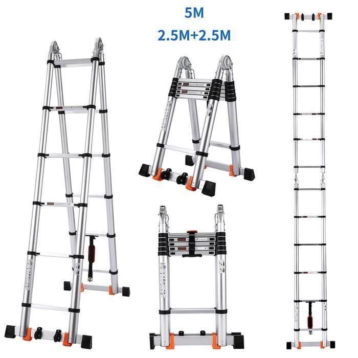 Three 5M Échelle télescopique pliante multifonctionnelle double face(2.5M+2.5M)