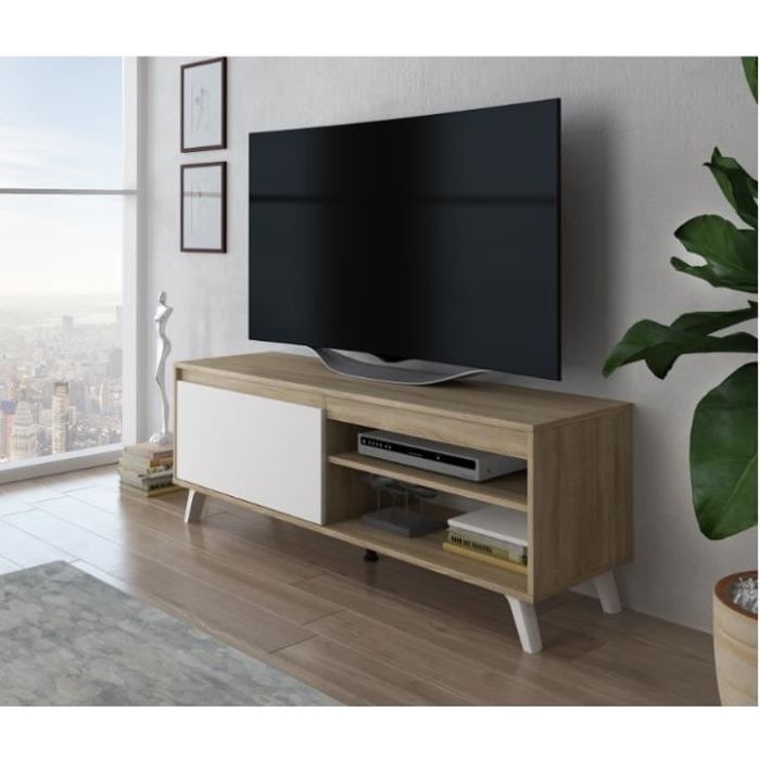 Furnix meuble tv élégant Darsi 140 cm chêne sonoma/ blanc