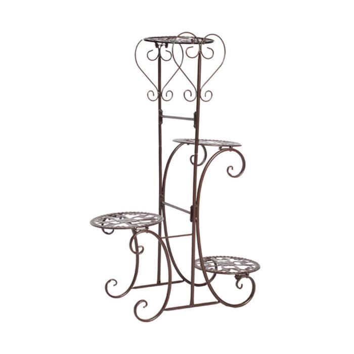 Porte Pots Plante Fleurs sur Pied Support Jardin en Métal,Étagère à Fleur en Fer Forgé de 4 Niveaux pour Intérieur Extérieur café