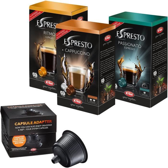 K-fee Kit adaptateur, Capsule pour Dolce Gusto Machines, Expresso, Lungo, cappuccino, adaptateur, Capsule 48 capsules de café