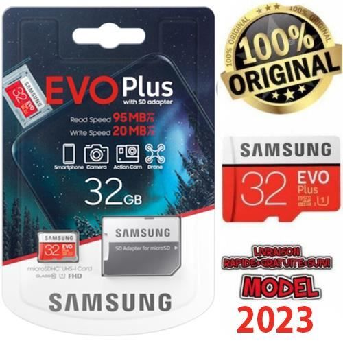 Carte Mémoir Samsung Evo Plus 32 Go Micro sd SDXC 95MB/s + Adaptateur 2018 Modél.