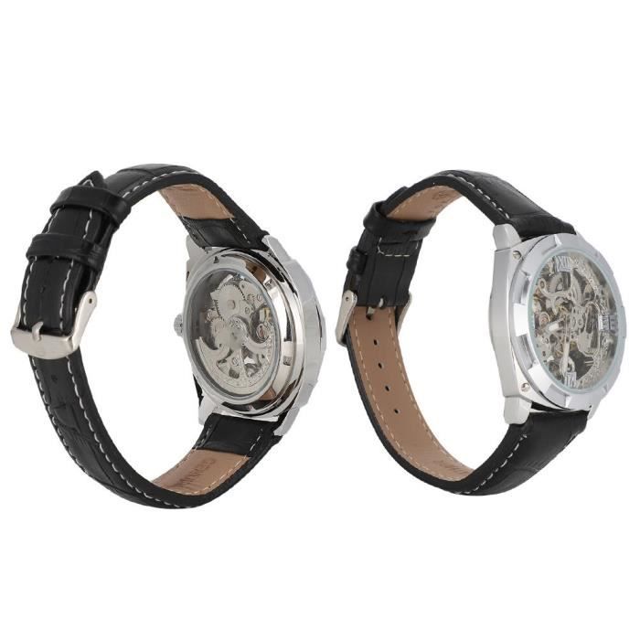 Tbest montre pour homme Montre mécanique de montre-bracelet automatique étanche creuse à cadran rond pour hommes (type B)