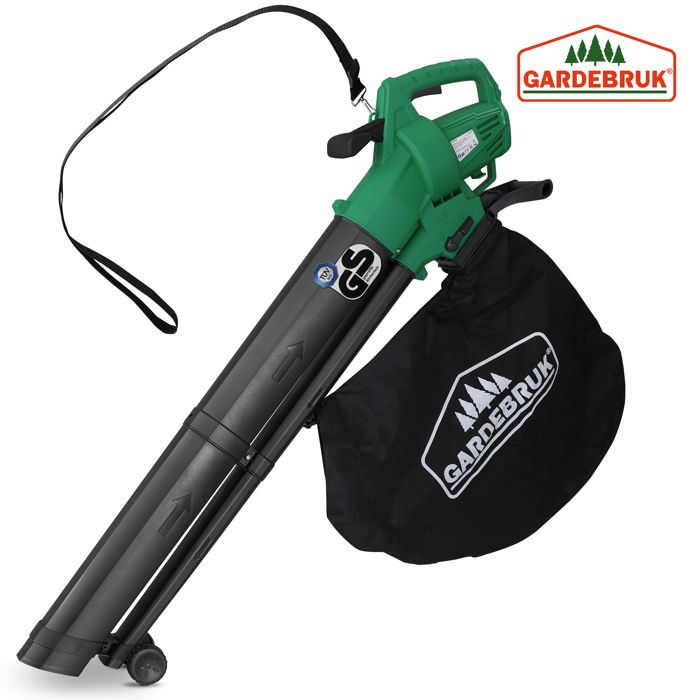 Aspirateur souffleur broyeur électrique 3en1 3000W bandoulière 270km/h roulettes bac 45L aspirateur de feuilles jardin vert