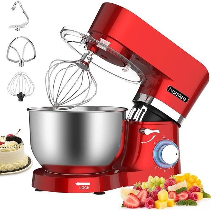 Homlee Robot patissier, SM1503 Petrin robot ménager - Multifonctions&Silencieux - 1500W - Bol 5.5L - Rouge