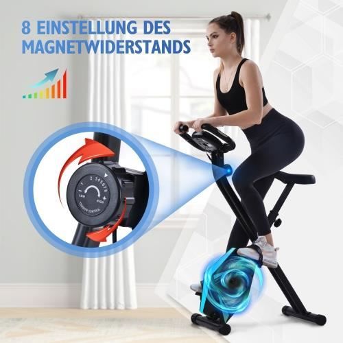 MERAX Vélo d'Appartement avec capteurs de pouls manuels et ordinateur d'entraînement 8 niveaux de résistance