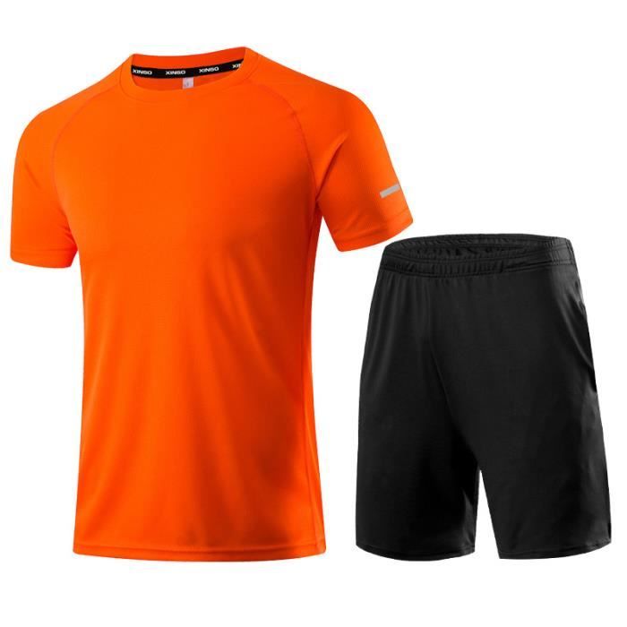 Ensemble De VêTements De Sport T-shirt col rond et short respirant tout noir Vêtements de sport à séchage rapide