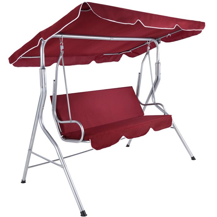 TECTAKE Balancelle de Jardin sur Pied Hamac Fauteuil Suspendu en ACIER Rouge Bordeaux
