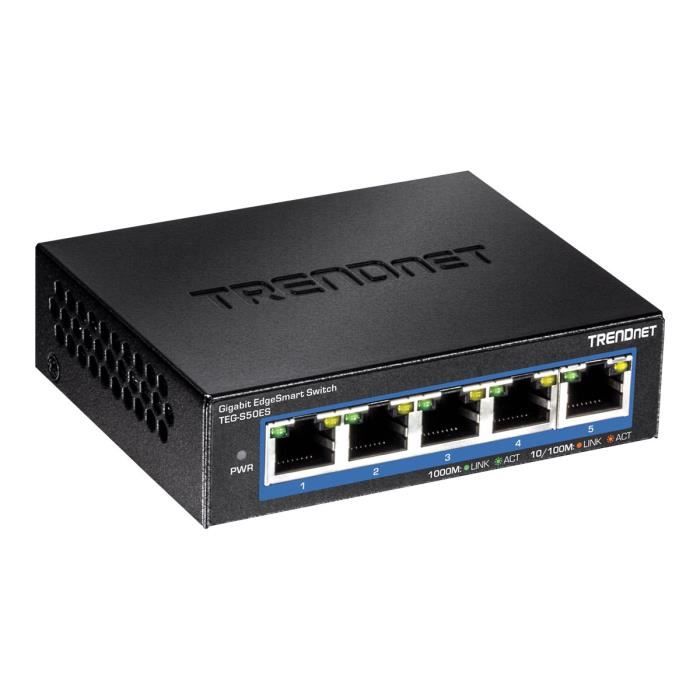 TRENDNET Commutateur Ethernet EdgeSmart TEG-S50ES 5 Ports Gérable - 2 Couches supportées - Paire torsadée - Fixation au mur