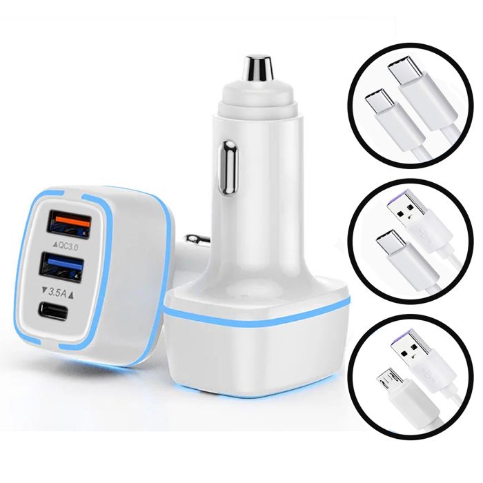 Chargeur Allume-cigare PH26 Super Pack - 2 Ports + Câble USB-C 1m - Charge Rapide 35W