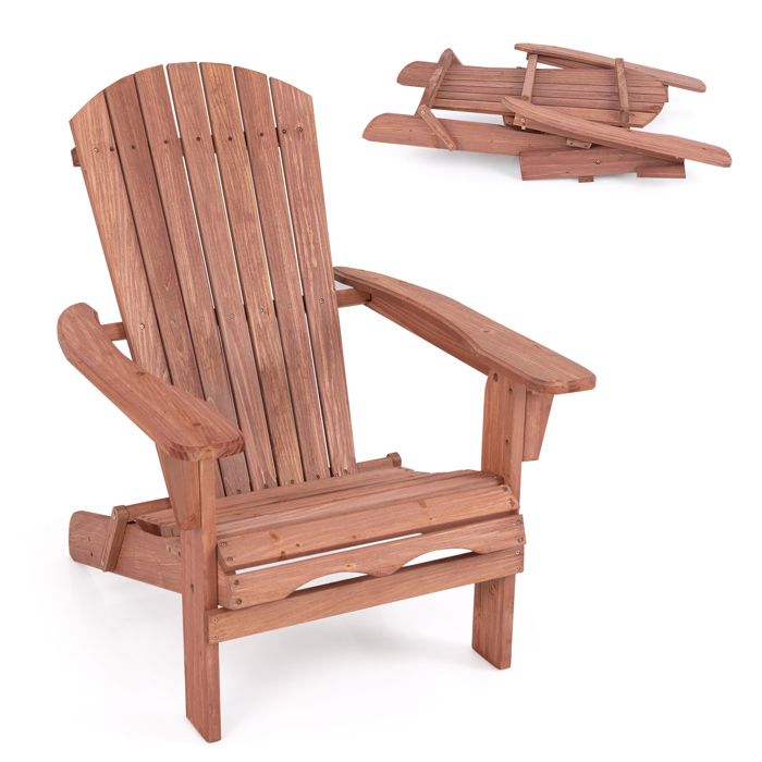 COSTWAY Chaise Adirondack Pliante de Jardin Chaise Longue en Bois Dossier Haut Accoudoirs Larges Charge 180 kg Marron