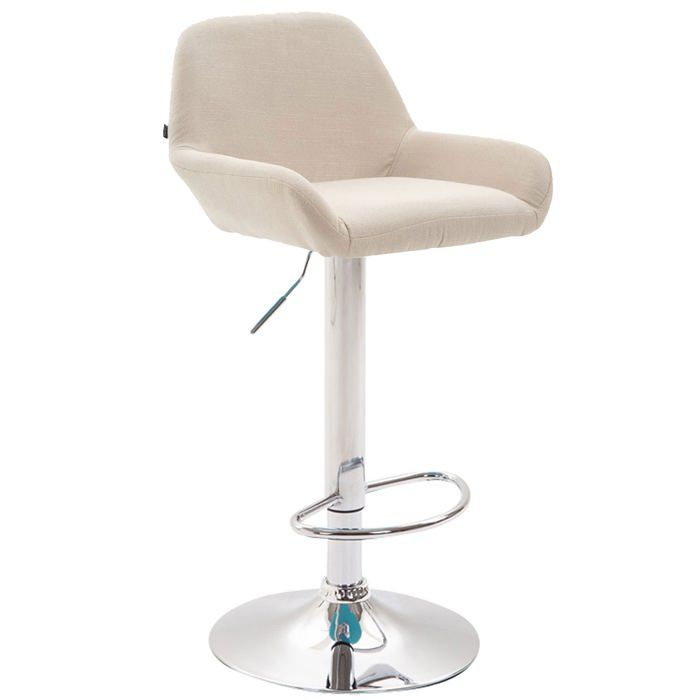 Tabouret de bar x1 repose pieds en forme d arc en metal chrome assise en tissu creme 10_0004548