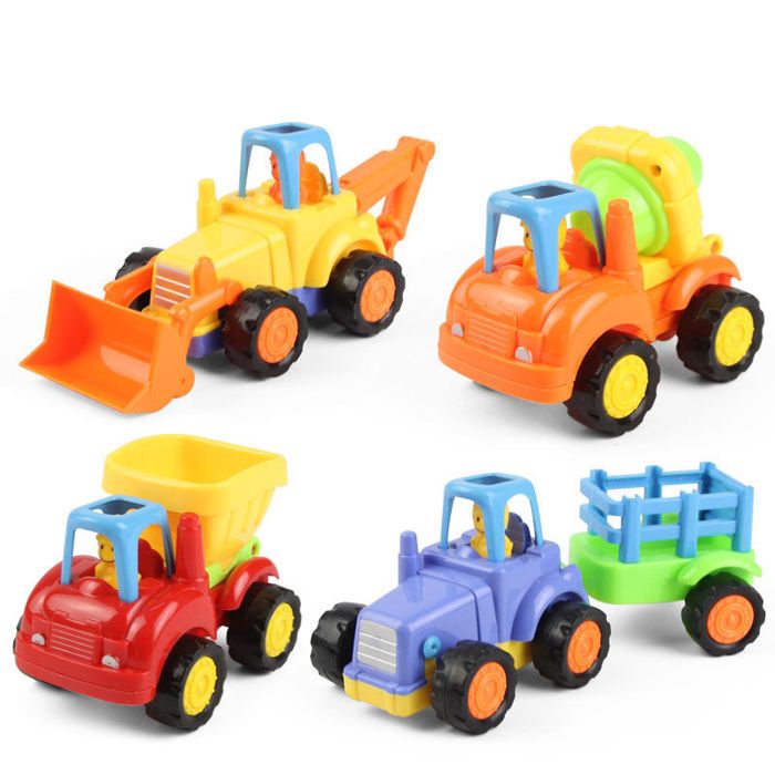 Jouets de voiture à friction 4 véhicules de construction Push and Go jouets éducatifs précoces pour tout-petits de 1 à 3 ans