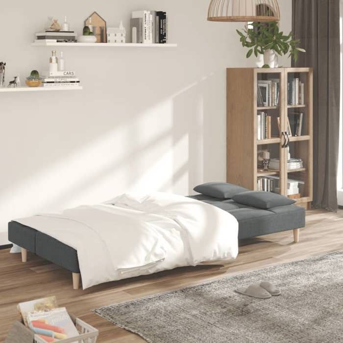 Lit banquette 2 places - convertible - Canapé-lit à 2 places avec deux oreillers Gris foncé Tissu CAL7983243
