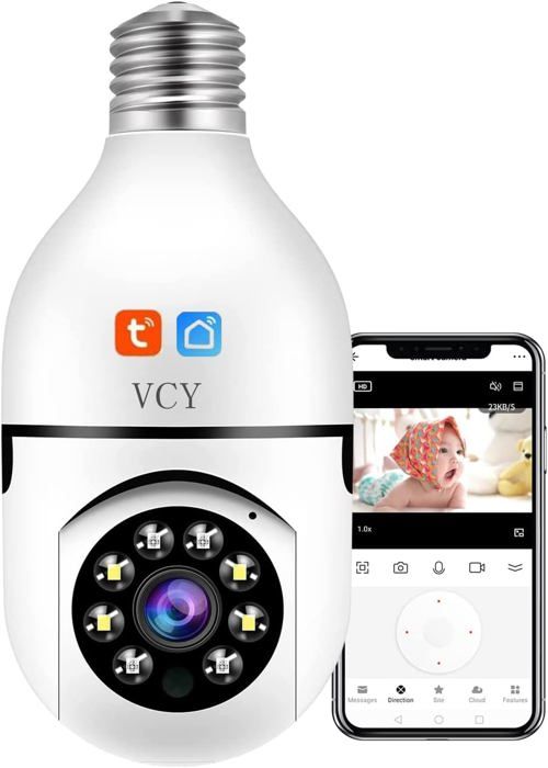 Caméra De Sécurité Ampoule E27 - WiFi 1080p - Vision Nocturne Couleur - Détection Humaine IA - Rotation 360° - Pour Maison Connectée