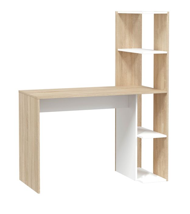 Table du bureau meuble du bureau réversible avec étagère en bois coloris Blanc artik chêne canadien Table du bureau meuble du bureau réversible avec étagère en bois coloris Blanc artik chêne canadien