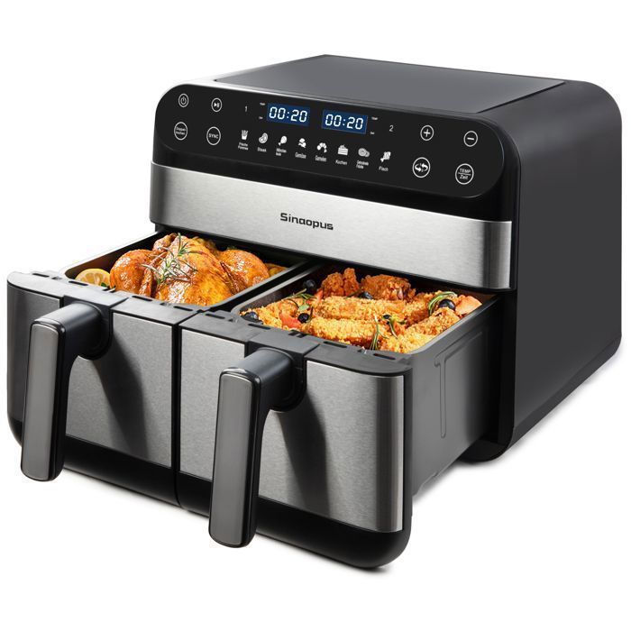 Friteuse sans Huile AirMax 920 – Airfryer à Double Cuve 10L avec Écran Tactile LED – 8 Programmes – 2400W – Cuisson Rapide et Saine - Sinaopus