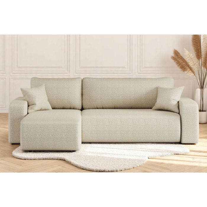 Canapé dangle ALYA convertible et réversible 4 places en tissu bouclette - Beige