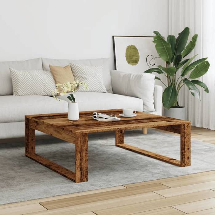 Table basse - Plusieurs Niveaux - vieux bois 100x100x35 cm - Bois dingénierie - Salon Moderne(22651) ZLH