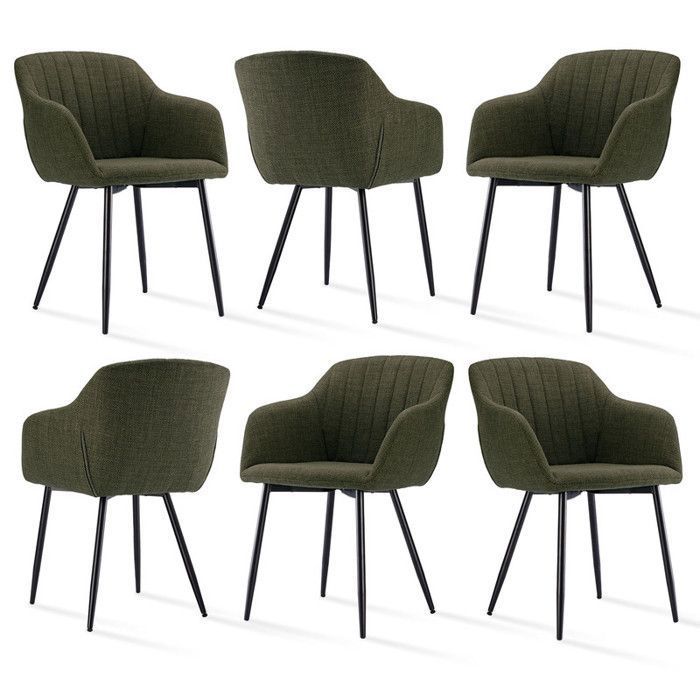 Goeurvant Chaises de salle à manger avec assise large et accoudoirs confort minimaliste - Lot de 6 - Vert de pré
