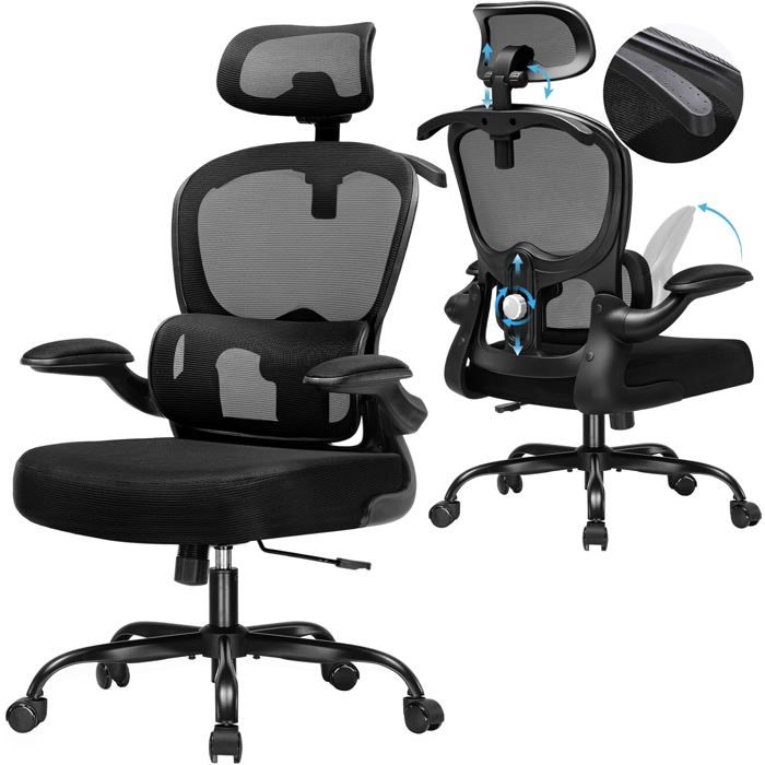 Chaise de bureau - COMHOMA - Chaise de Bureau Ergonomique - Porte‑manteau intégré - Appuie‑tête 3D - Support lombaire