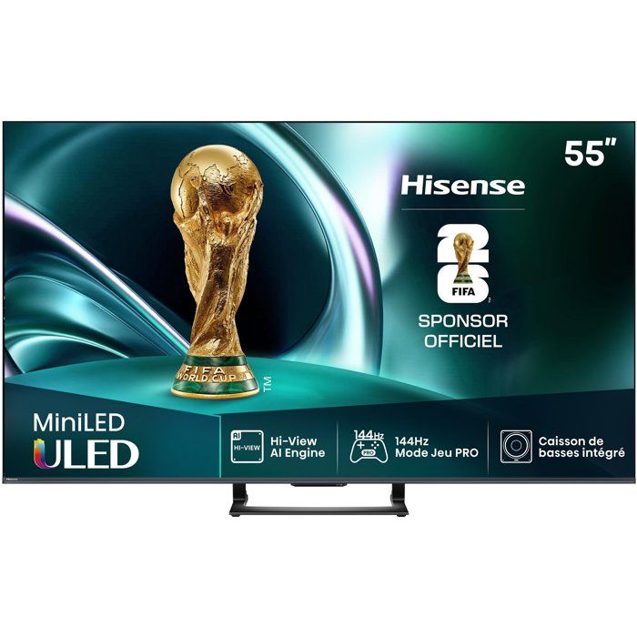 Hisense 55U7Q TV MiniLED QLED 55 (215 cm) 4K UHD 3840x2160 144 Hz Dolby Vision IQ Smart TV Caisson basses intégré 4xH